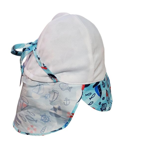 I Play Baby Sun Protection Hat 9–18 Months Blue Sailboat Print UPF 50+ - Picture 6 of 9